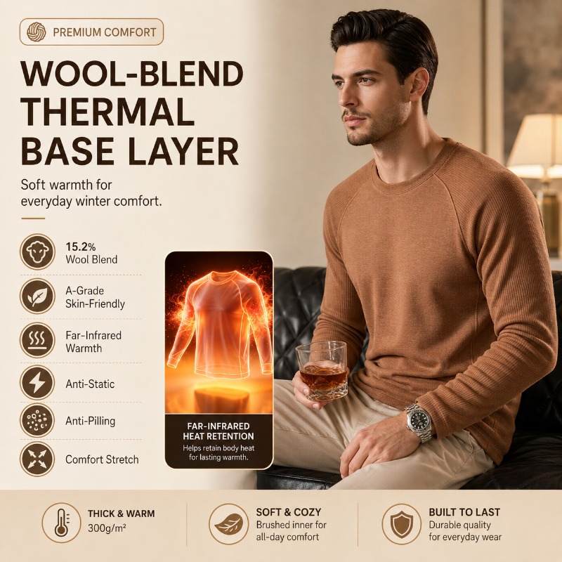 Men Fleece Lined Wool Crew Nec - Undershirt Crew Neck ulasan dan harga